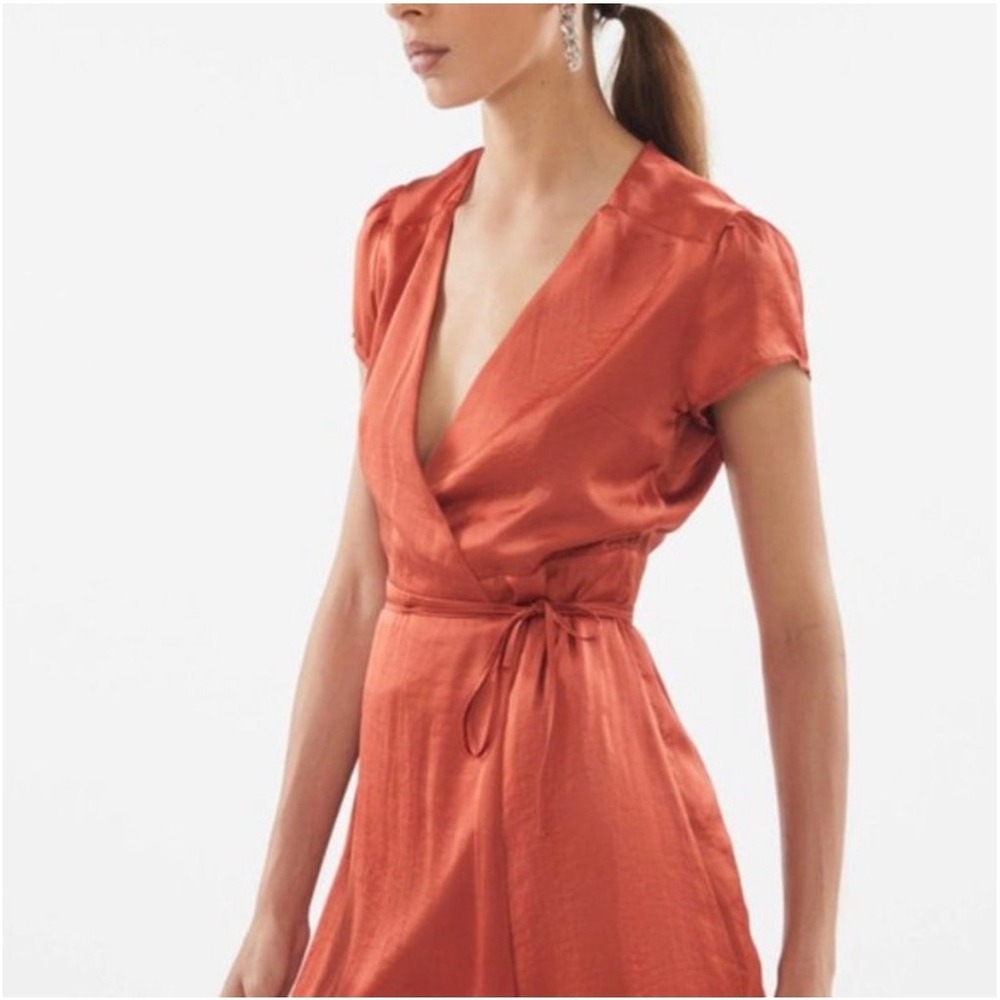 Urban Outfitters Satin Wrap‎ Romper Womens XS Rust Orange Boho Coquette